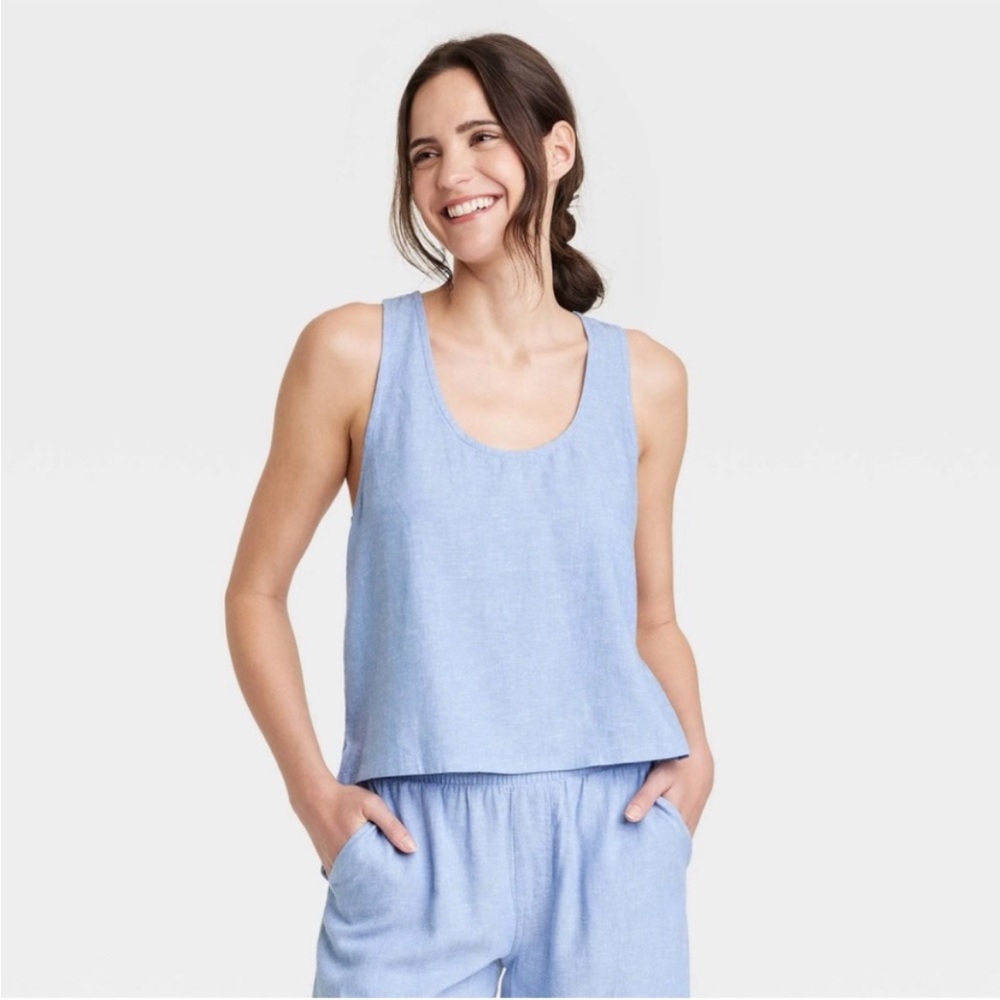 Stars Above Linen Blend Chambray Tank Top SZ S